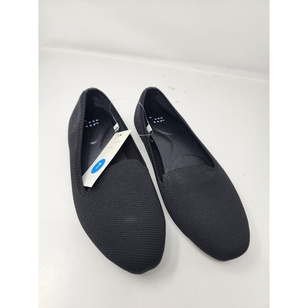 A New Day Womens Pointed Toe Knit Ballet Flats Black Polyester Blend Size 7